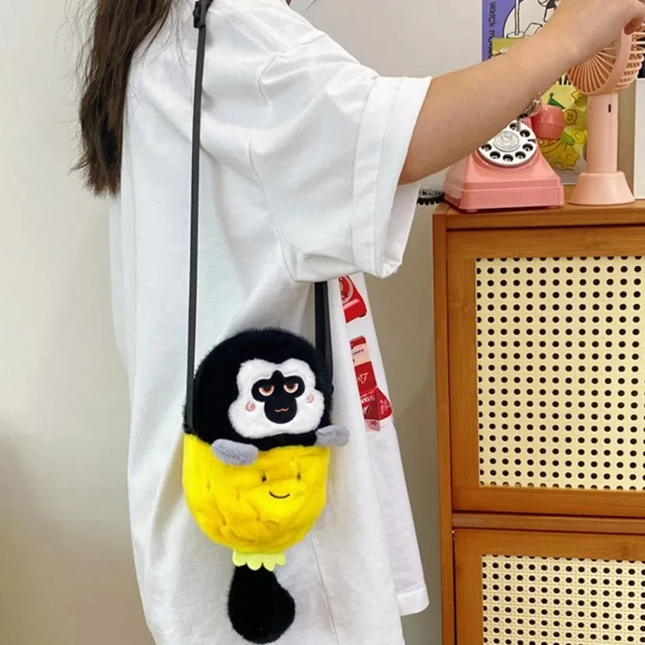 Bolso cruzado de peluche con diseño de pingüino para niños, bandolera pequeña con cremallera, monedero coreano