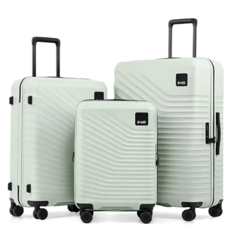 

Набор легких жестких чемоданов из поликарбоната светло-зеленого цвета с двойными вращающимися колесами и замком TSA для путешествий, расширяемый, 3 предмета