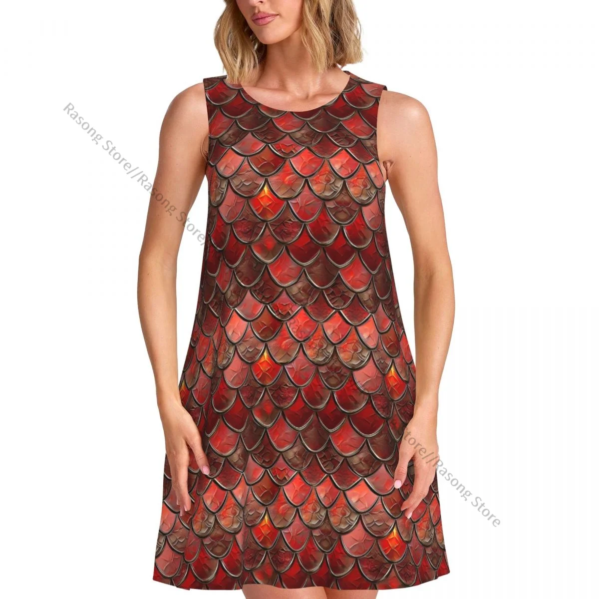 Women's Dress Mermaid Dragon Scales Summer Casual T Shirt Beach Cover up Tank Dress