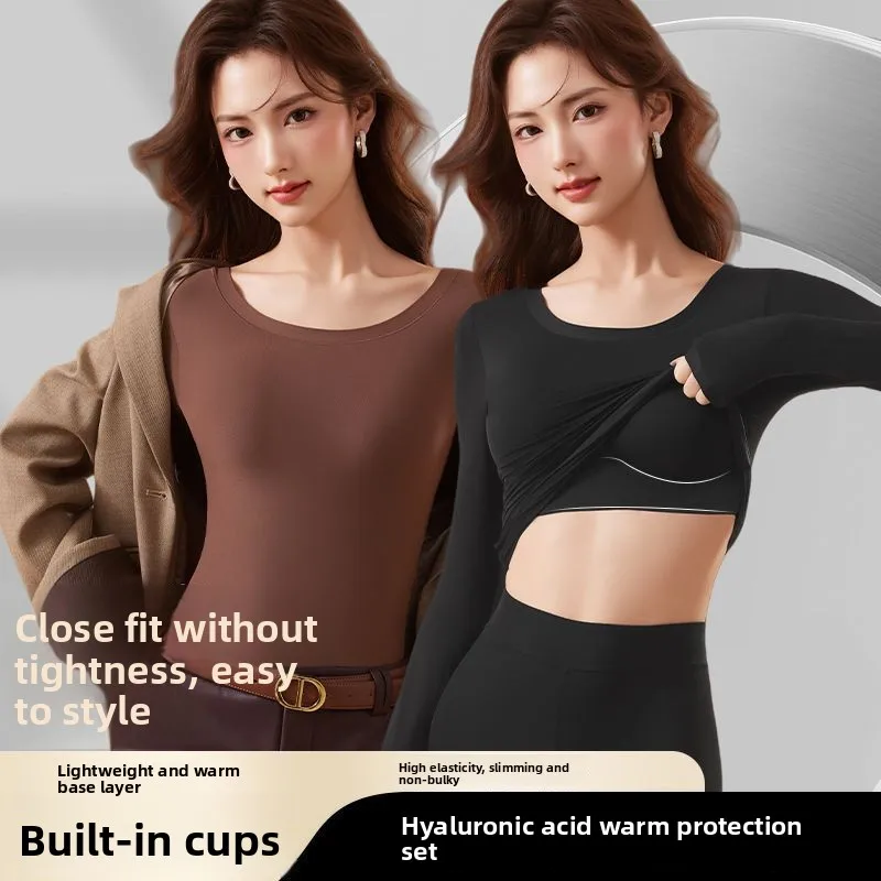 Large Size One-Piece Warmth Locking Underwear Set with Chest Pad Hyaluronic Acid Thermal Bras And Pants Beauty Skin Clothes