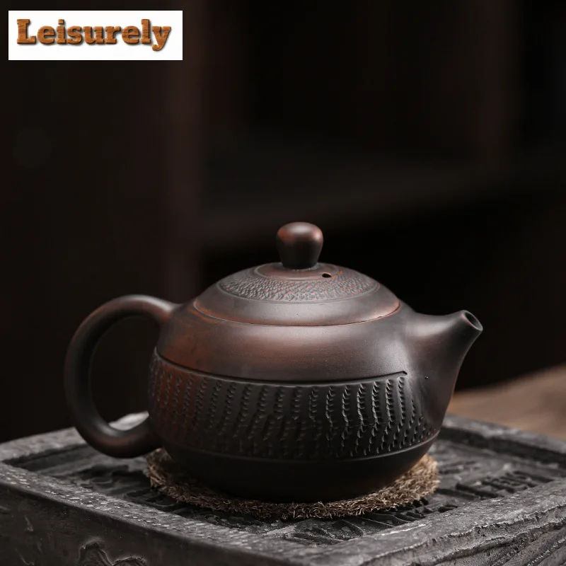 170ml Antique Qingxi Purple Pottery Xishi Teapot Handmade Jumping Knife Pot Tea Soaking Kettle Dahongpao Tea Items Collection