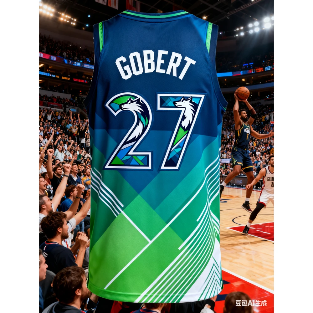سترة كرة السلة للرجال Rudy Gobert 3D AI Edition # 27 قمصان كرة السلة الأمريكية للشباب والأطفال للتدريب على التهوية كبيرة الحجم
