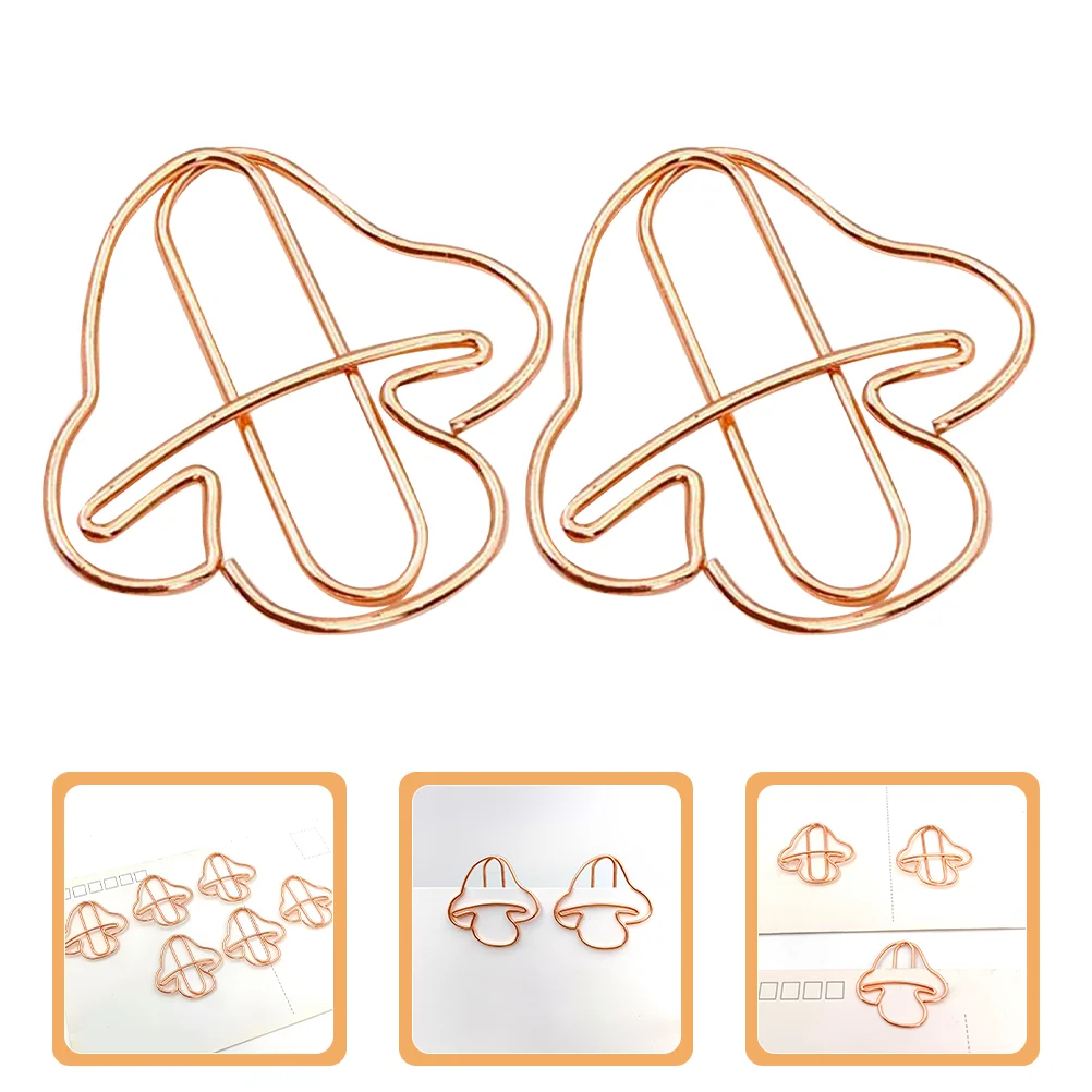 20 Pcs Large Paper Clips Mushroom Mini Mushrooms Document Decorate Small Rose Gold Students Desk Accessories