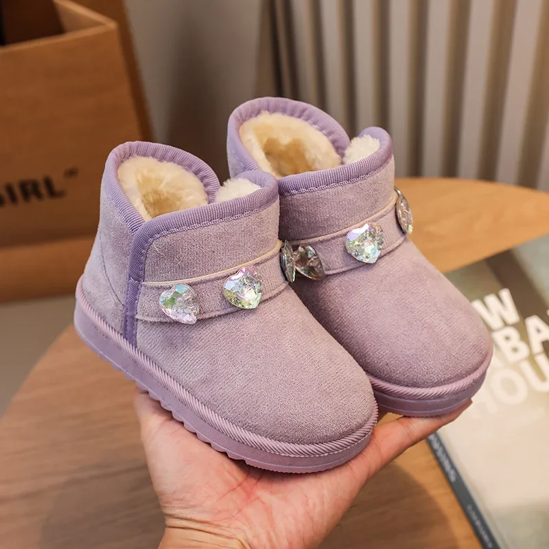 Botas Niña moda cristallo bambini stivali da neve 2024 inverno nuovo peluche caldo bambino scarpe di cotone addensato principessa bambini stivaletti