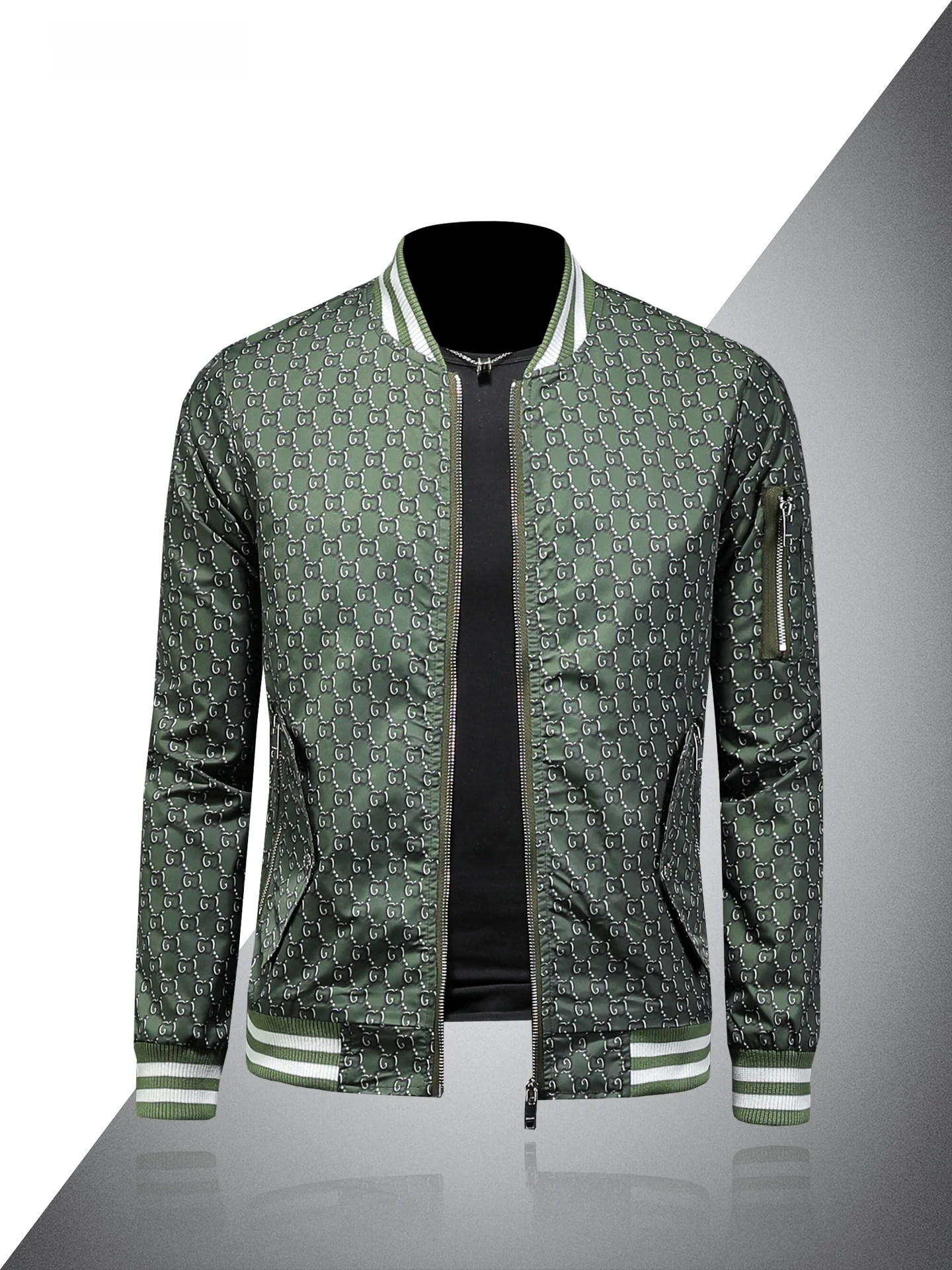 

Spring Autumn Baseball Jaet Men's Slim Fit Zipper Cardigan Trendy Letter Print Outerwear Casual Faion Polyester