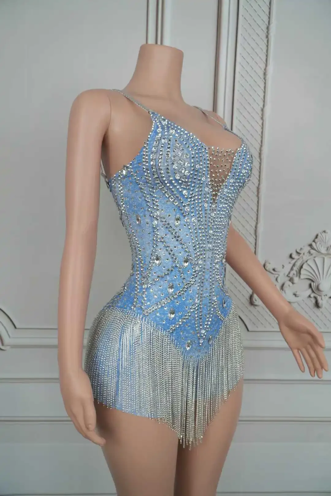 

Backless Women Sparkle Rhinestone Birthday Party Bodysuits Stage Show Costumes
