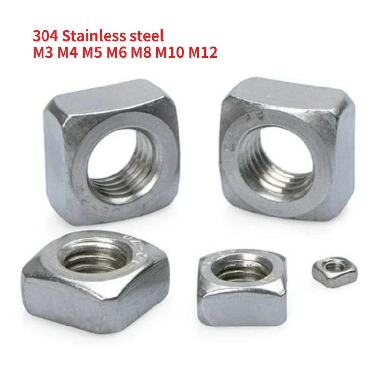 

10-500 шт. M3 M4 M5 M6 M8 M10 M12 Квадратные гайки из нержавеющей стали 304, антикоррозийные квадратные резьбовые гайки, болты, промышленные крепежные детали