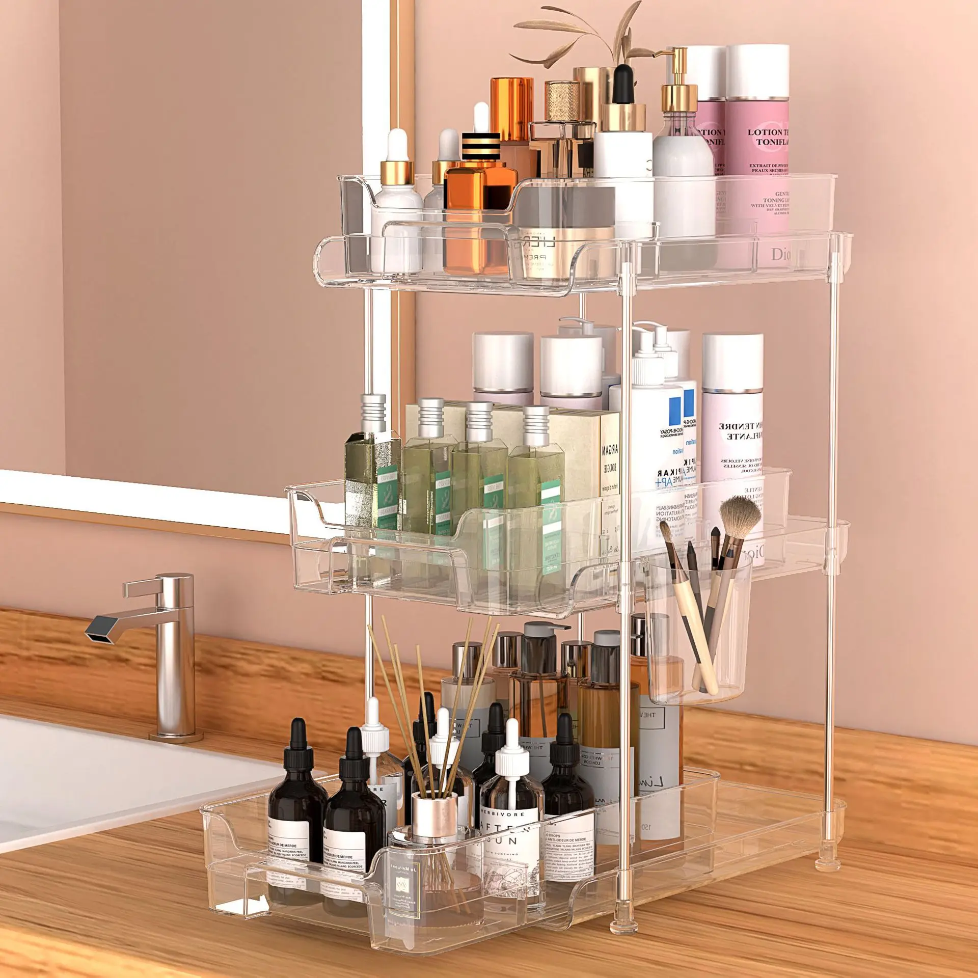 Makeup Organiser Storage Drawers, 3 Tiers Cosmetic Organisers, Skincare Organiser, Vanity Organiser Perfume Tray, Makeup Stand