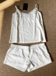 Bow White Tank Shorts Pajama Set Woman Lace Trim V-neck Vest+Buttons Straight Short Boxer Short Pant Sweet Cute Cotton Home Sets