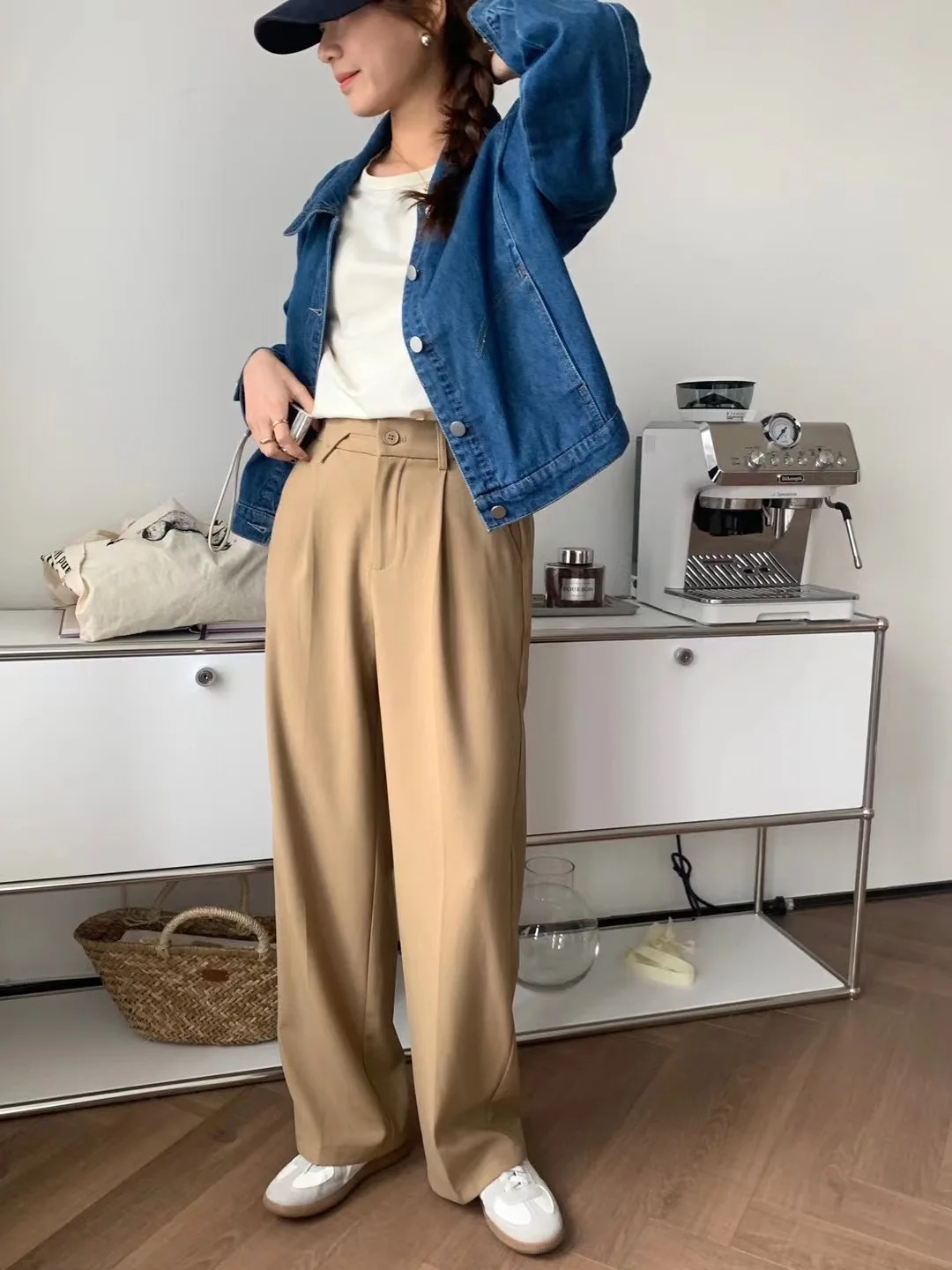 

Женские брюки с высокой талией, широкие, прямые, струящиеся, в пол, повседневные, корейский стиль, для офиса