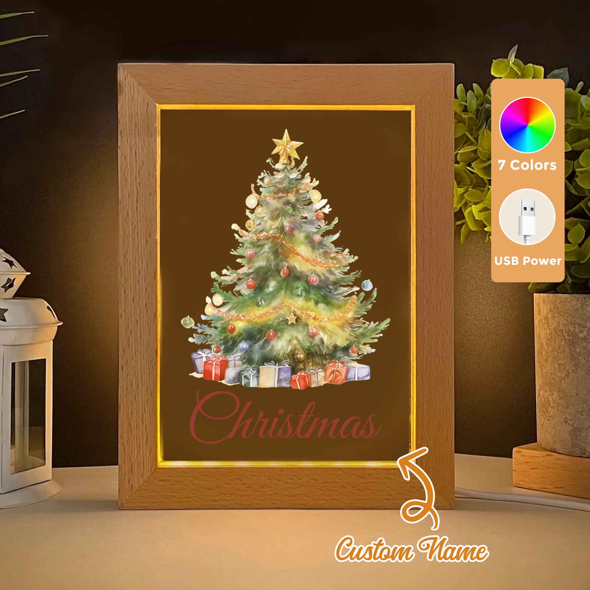 

Custom Name Decorative Tree LED Acrylic Night Light Wood Photo Frame 21x17cm Christmas Cartoon Children Bedroom Gifts Home Decor