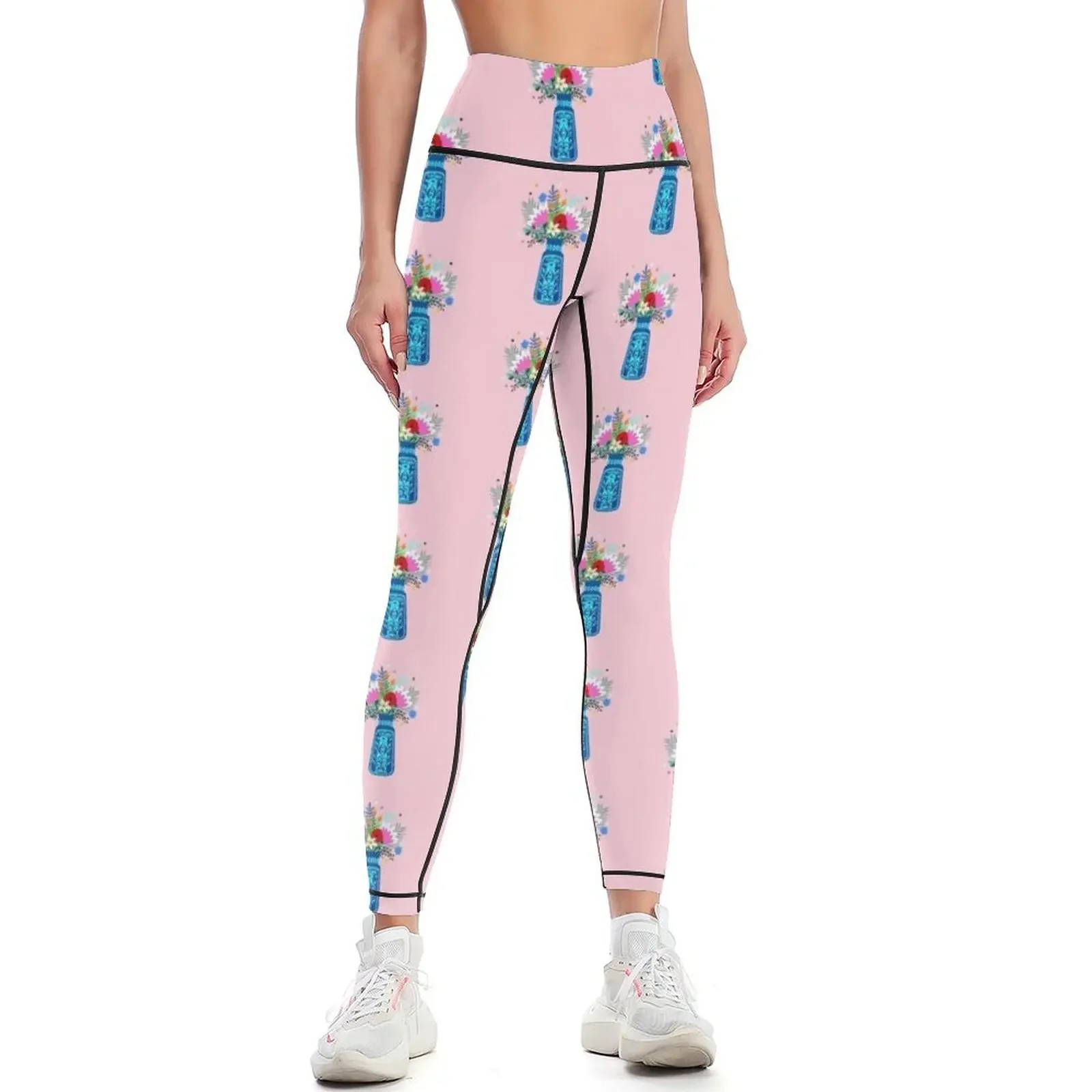 

Blue Midcentury vase with flowers Leggings harem pants Jogger pants sports tennis for sport pants Womens Leggings