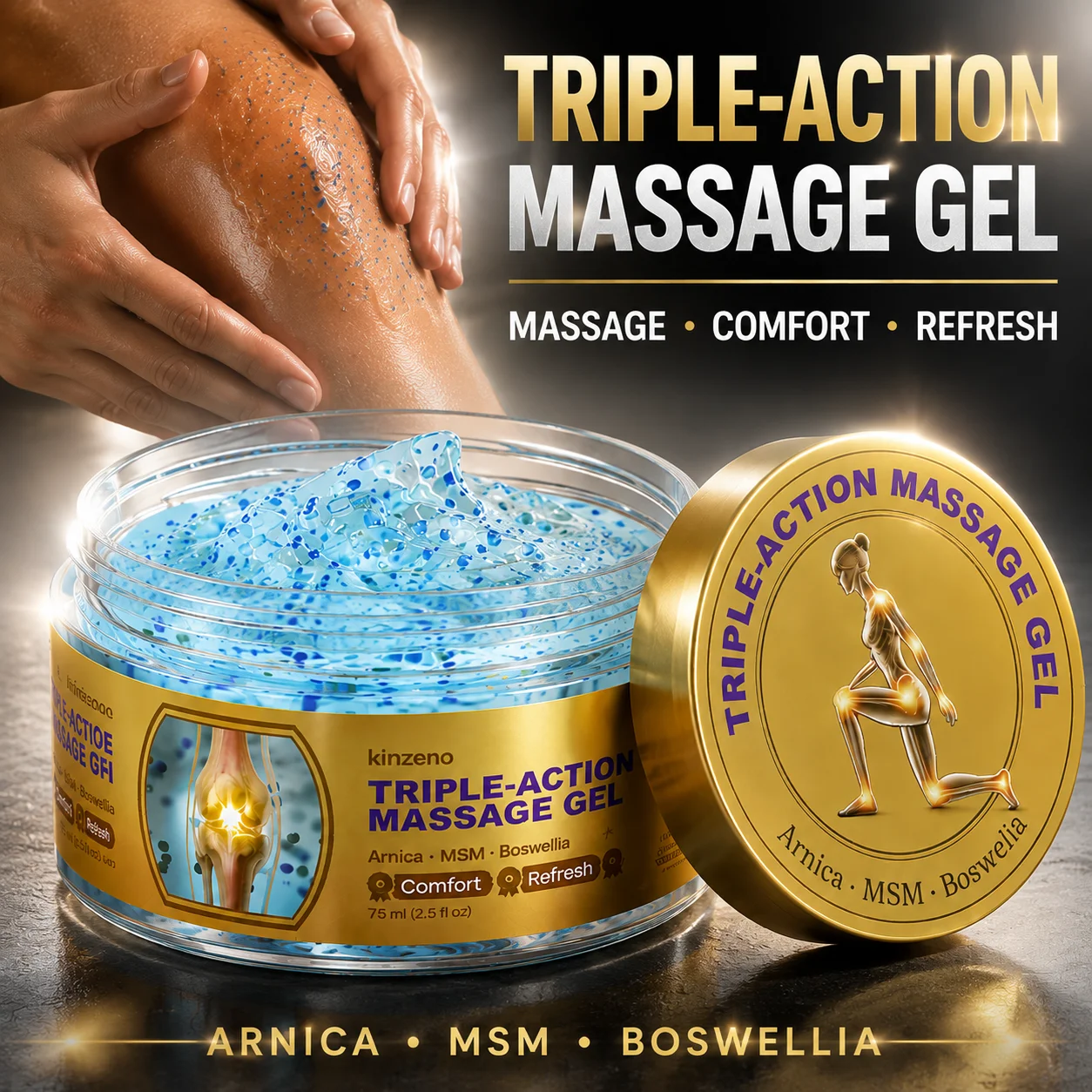 Kinzeno Triple-Action Massagegel 75ml - Verzachtende, verfrissende lichaamsmassagecrème voor dagelijkse externe gewrichts- en spiermassage.