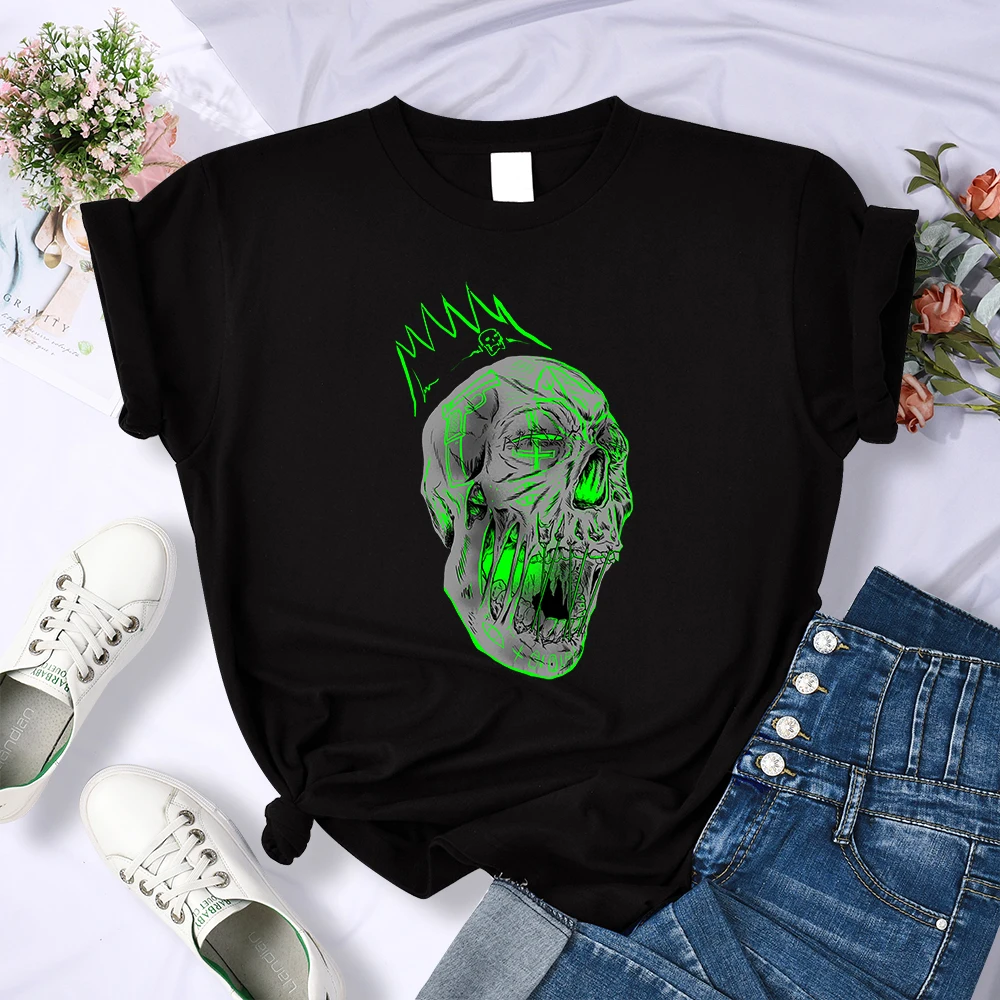 Green Mutant Zombie Skeleton Tshirts Women Street Hip Hop Tee Clothes Summer Breathable Short Sleeve Sport Streetwear T-Shirt