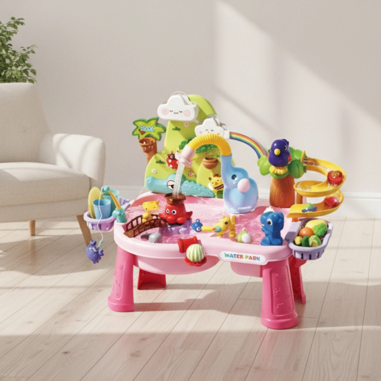 Elephant Water Table Raised Slide Toddlers Sensory Water Table Children's Plaything Channel Design Animal Themed for Children