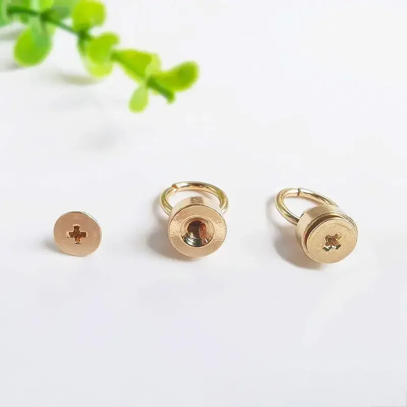 10pcs / Lot 8mm Brass Pull Ring  Screw Rivets Nail Buckle DIY Crafts Leather Bags Decor Monk Head Spikes Hardware  Accessories