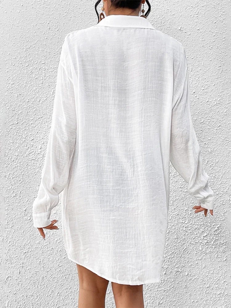 2025 neue Strand-Vertuschungen für Damen, Bikini-Vertuschung, einreihige Tasche, einfache Langarm-Sommermode, Hemdkleid, Strandmode