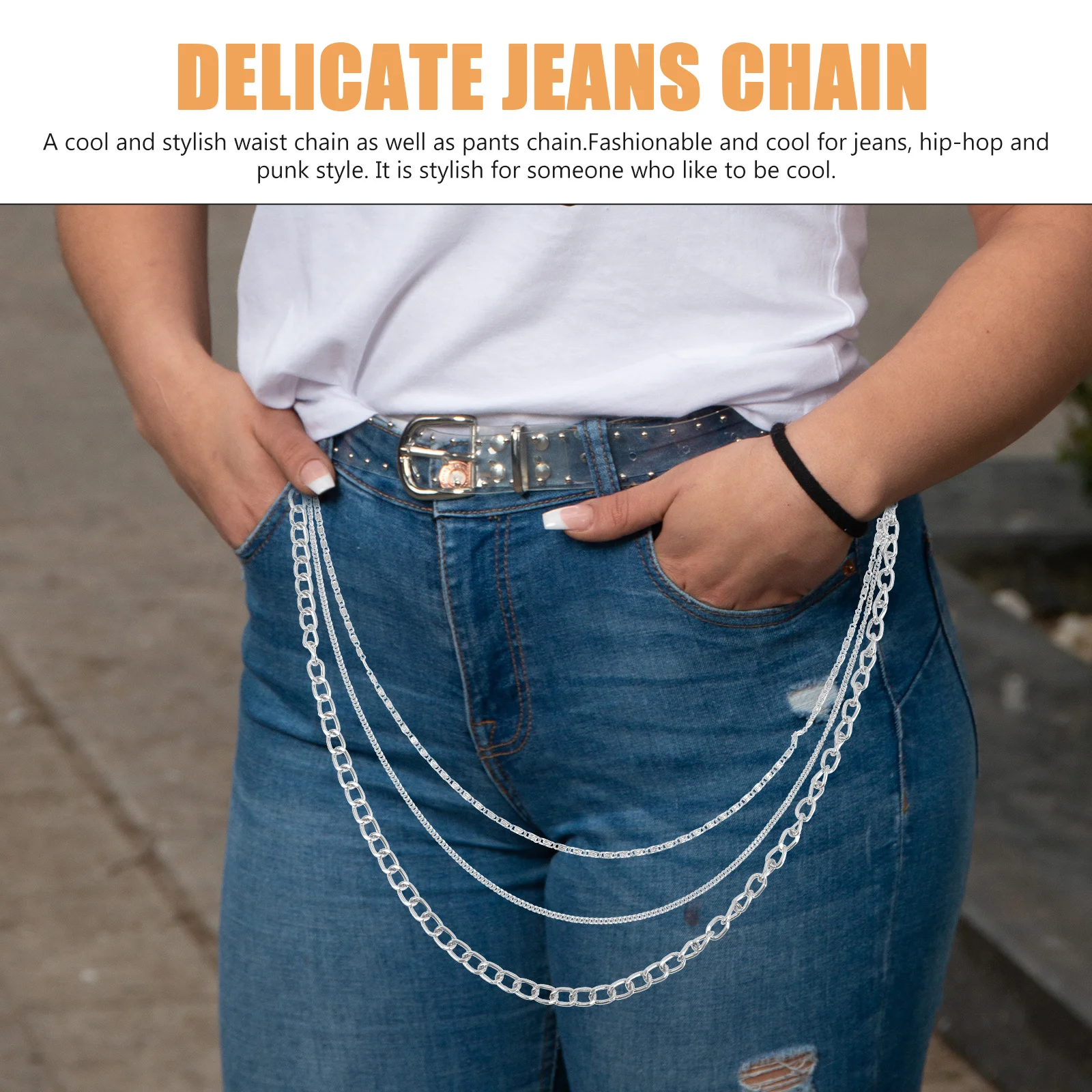

2Pcs Metal Pants Chain Punk Style Cool Waist Decorative Chain for Jeans Unisex Wear-Resistant Hanging Accessory