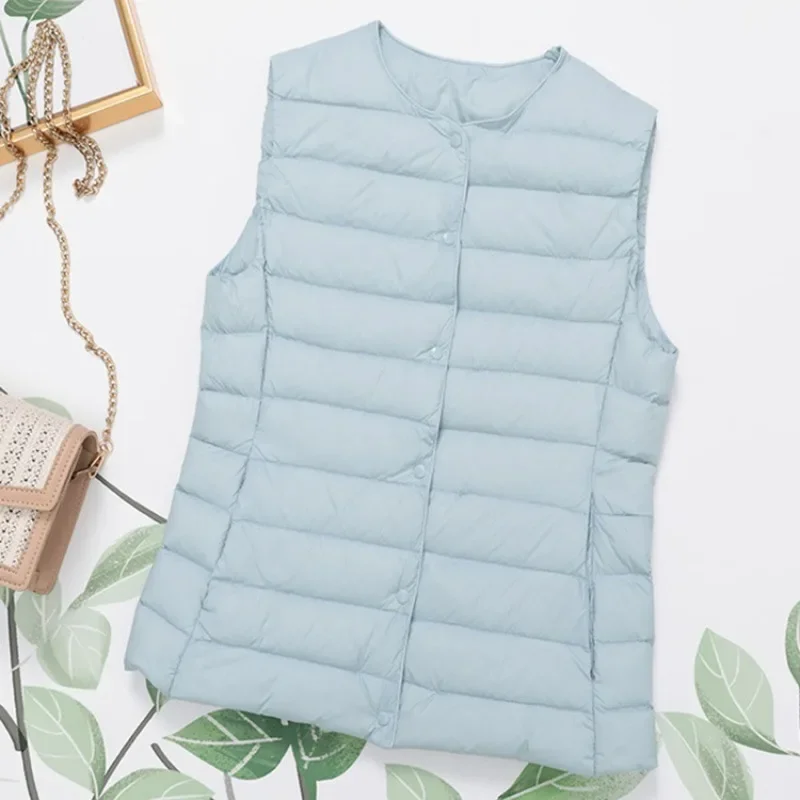 2023 New Arrivals Autumn Winter Warm Women Sleeveless Down Liner Waist Coat Female Ultra Light White Duck Down Vest Jackets