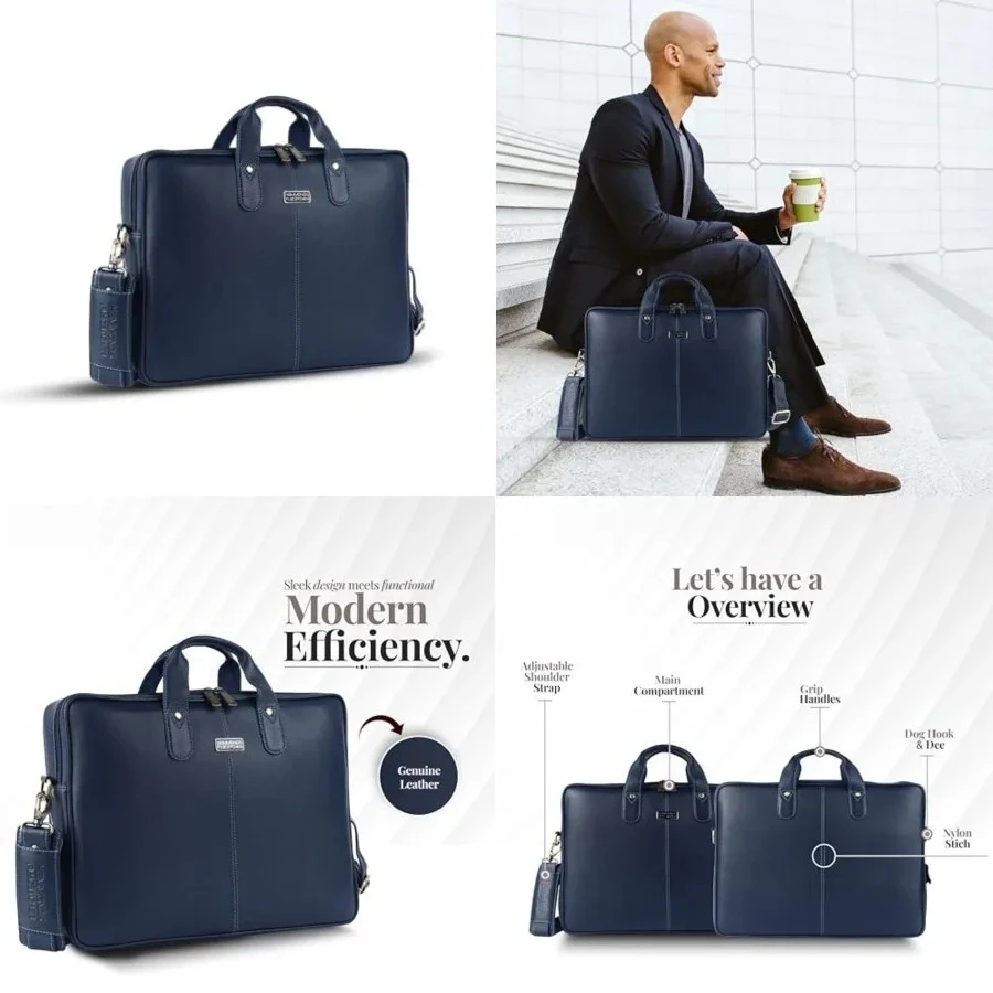

Genuine Leather Laptop Bag for Men, Padded 15.6" Laptop Sleeve, Leather Messenger Bag for Men Briefcases，Designed to fit laptops up to 15.6 inches,