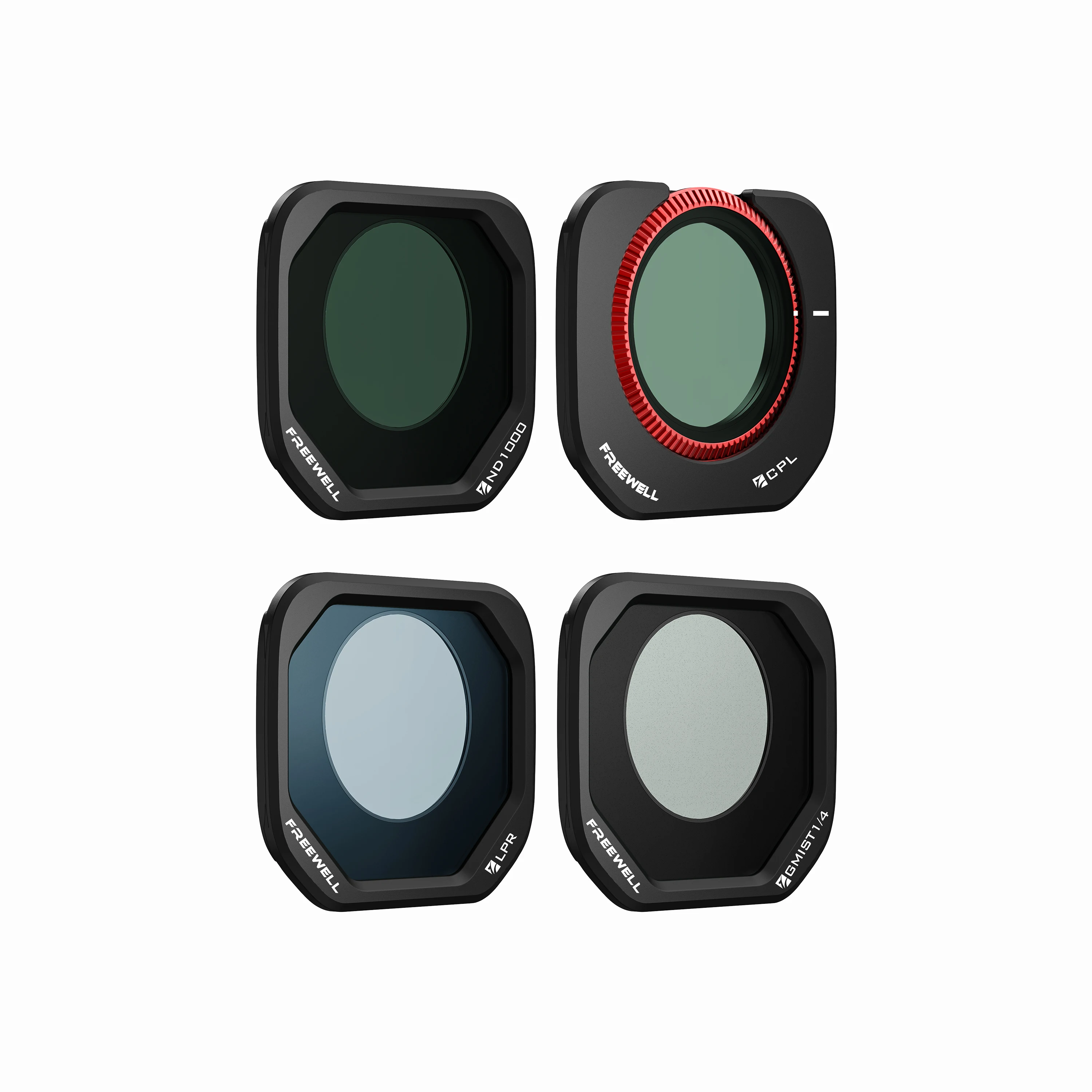 Freewell filterset met 4 filters, ND/PL, ND, CPL, ND1000, LPR en Glow Mist 1/4 filters, geschikt als accessoire voor de Insta360 Luna Pro.