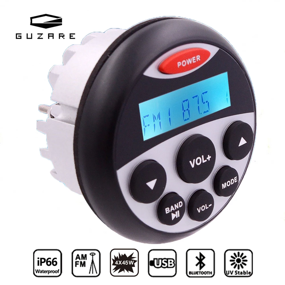 GUZARE Waterproof Marine Stereo Bluetooth Radio 4*45W FM Receiver Boat Audio System For Motorcycle ATV UTV Golf Cart