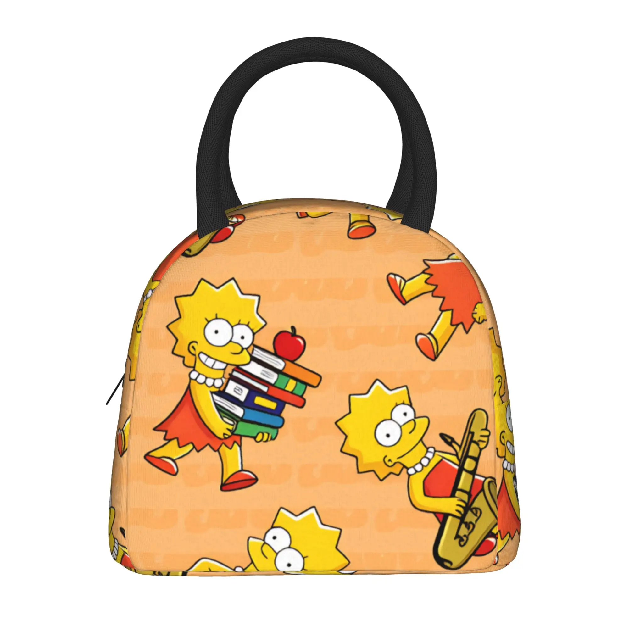 

Сумка-холодильник S-Simpsons Lisa с книгами и яблоком для девочек, повседневная сумка для пикника на открытом воздухе, удобная сумка-тоут
