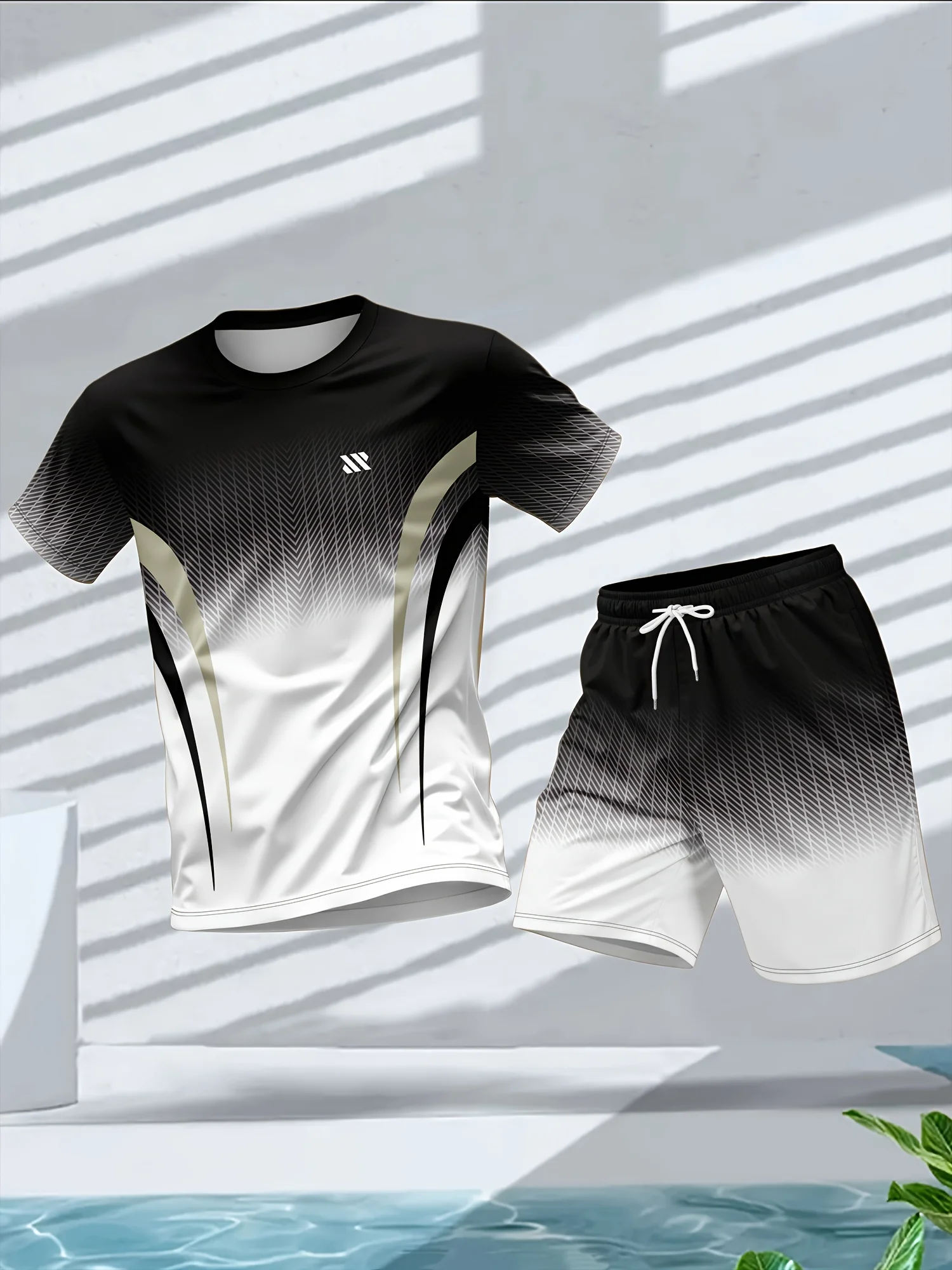 Men's Summer Fashion Personalized Color Printed Comfortable Breathable Round Neck T-shirt Shorts Set Outdoor Casual Sportswear