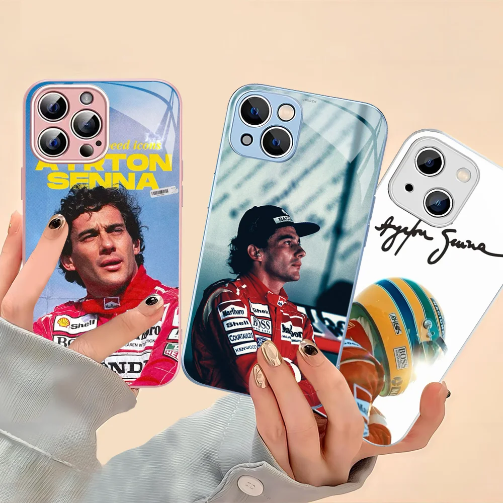 

F1 Ayrton Driver S-Senna Phone Case For iPhone 14 13 12 Mini 11 Pro XS Max X XR 14 Plus Tempered Glass Cover