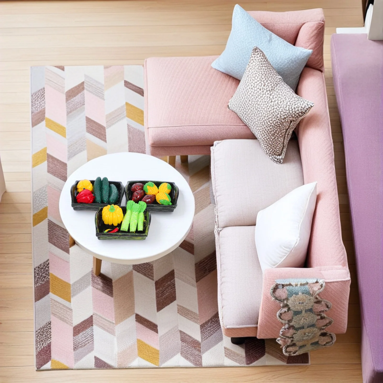 

3 шт., миниатюрная корзина из смолы для овощей, прочный компактный размер, мини-домик, кухонная сцена, декоративный орнамент, мини-корзина