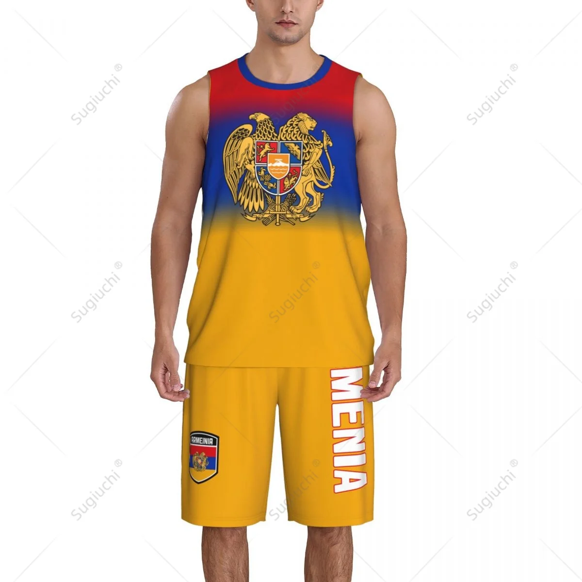 Heren Armenië Vlag Basketbal Jersey Set Mesh Shirt & Broek Mouwloos Exclusief Team-up Aangepaste Naam Nunber Unisex