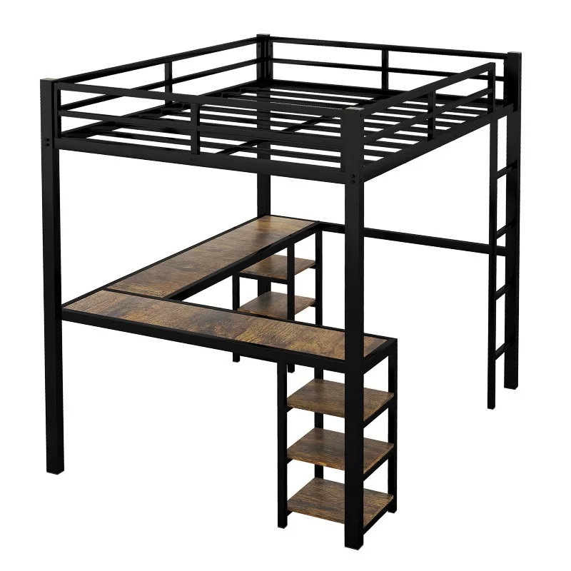 

Go to bed and get off the table Multifunctional wrought iron elevateddouble-layer metal bed frame Household upper and lower bed