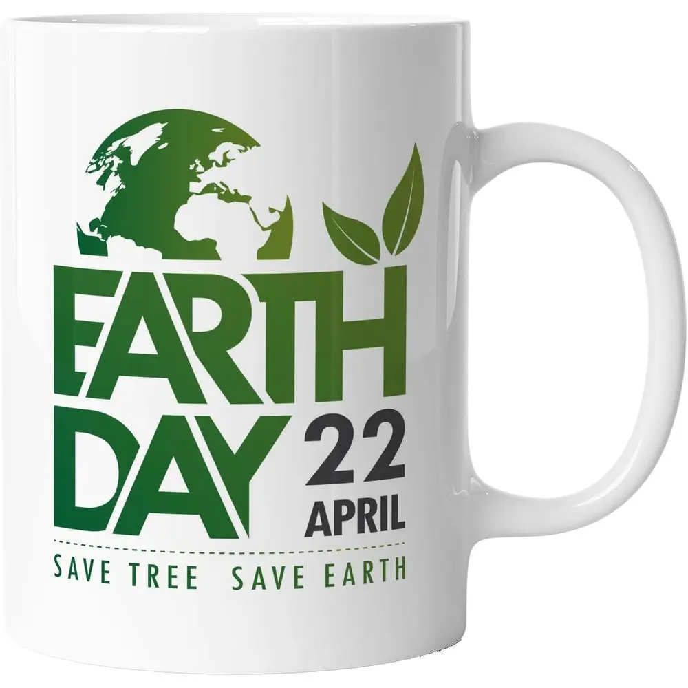 

Earth Day Celebration Mug Ceic 11 oz Green Globe Tree Design, Set o 12