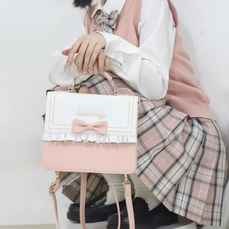 Xiuya lindo bolso Lolita femenino japonés Harajuku Bowknot bolso de hombro tipo bandolera chicas Kawaii mochila bolsos para mujeres 3 propósitos