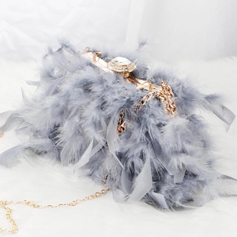 

Luxury Real Ostrich Feather Handbag Fashion Party Clutches Women Fashion Handle Evening Dinner Purse Ladies Bride Gift Bags