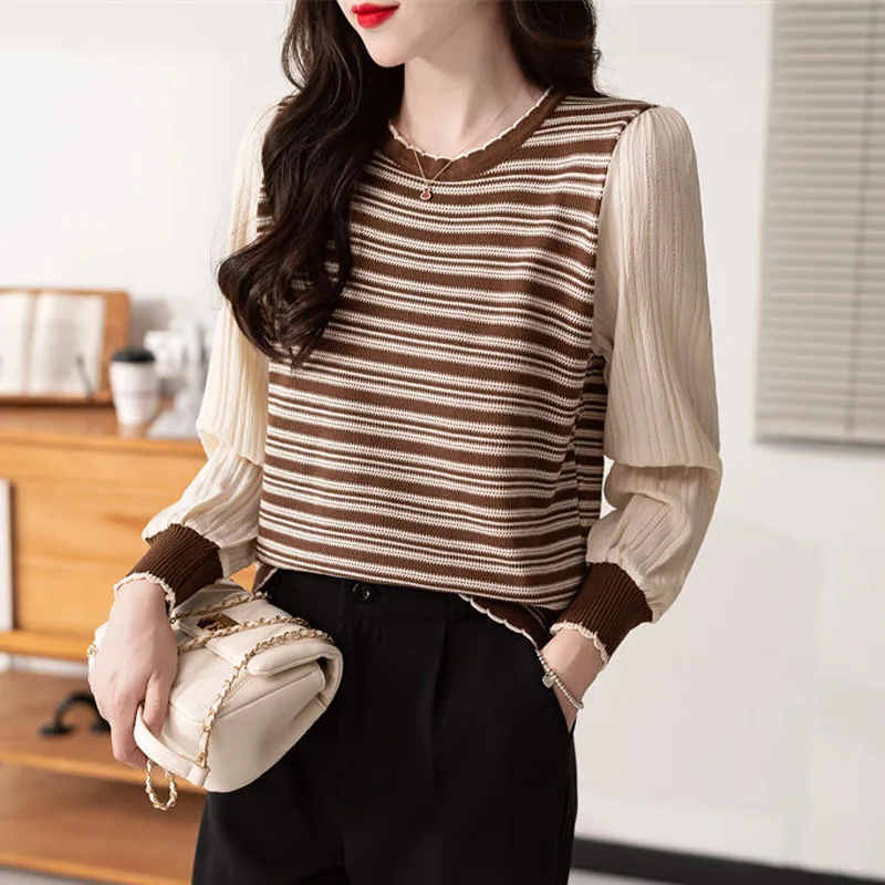 

New Autumn/Winter Fashion Brand Colorblock Stripe Round Neck Loose Versatile Commuting Foreigner Long Sleeve Knitted Sweater