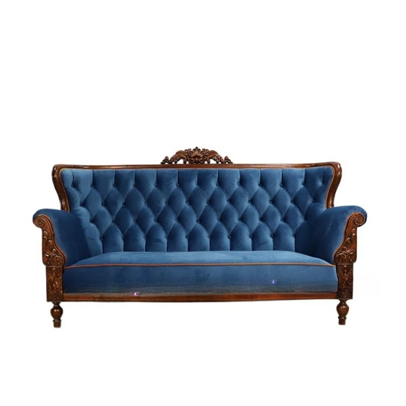 

American retro solid wood tenon and mortise three-person sofa living room simple leisure sofa