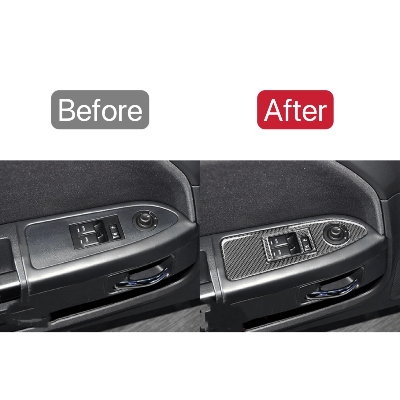 DOMEN New Car Window Lift Switch Panel Trim Decals Sticker For Dodge Challenger 2008 2009 2010 2011 2012 2013 2014 Carbon Fiber view 4