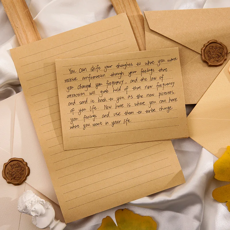 50/100Pcs A5 Lined Vintage Kraft Paper, Student Writing Essay Sheets for Holiday Cards & Romantic Handwritten Love Letters