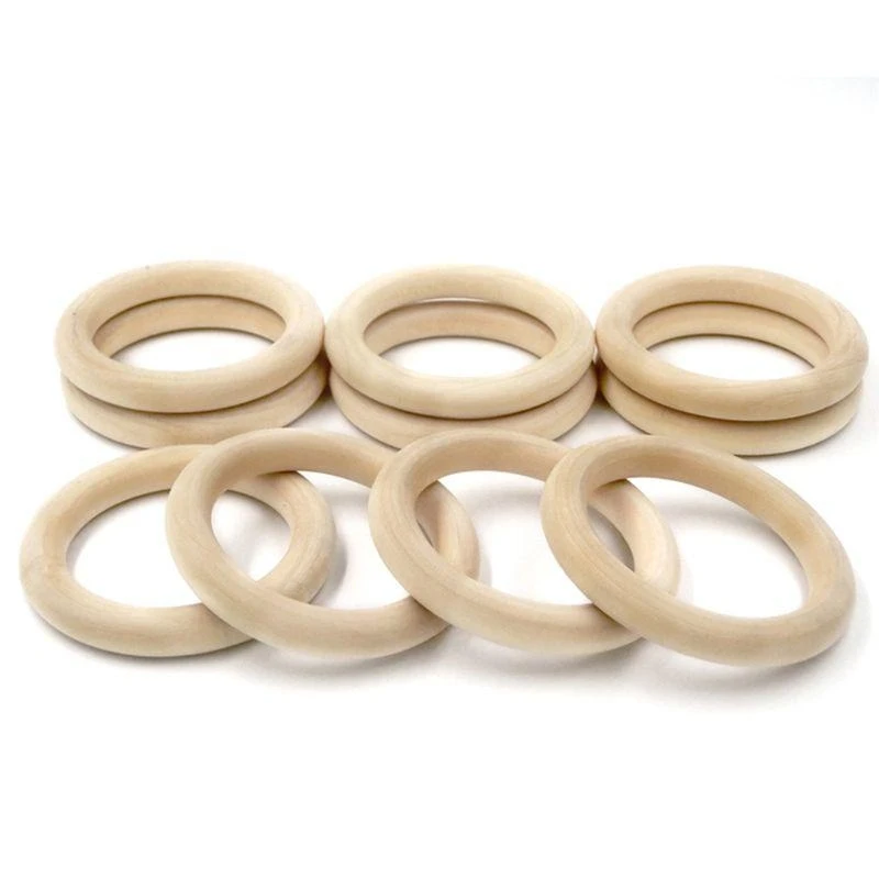 

J15U 20Pcs/set 55mm Baby Wooden Teething Rings Necklace Bracelet DIY Crafts Natural Unfinished Solid Wooden Rings