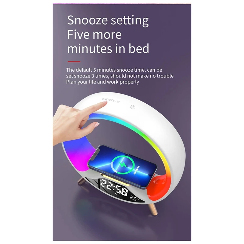 3 In 1 Multi-Function Night Light With Wireless Charging Bluetooth Speaker Smart Alarm Clock Atmosphere Light EU Plug