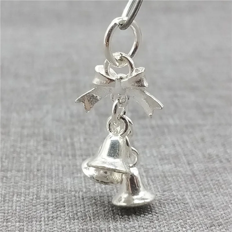 Low Sound Jingle Bell Charm in 925 Sterling Silver with Bow Knot