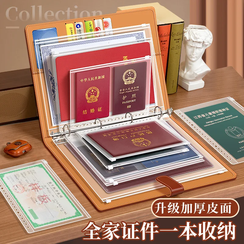 Thick Leather A4 Binder Large Capacity Photo Card Holder 4Ring Folder Business Stationery Folder Contract File Folders Organizer