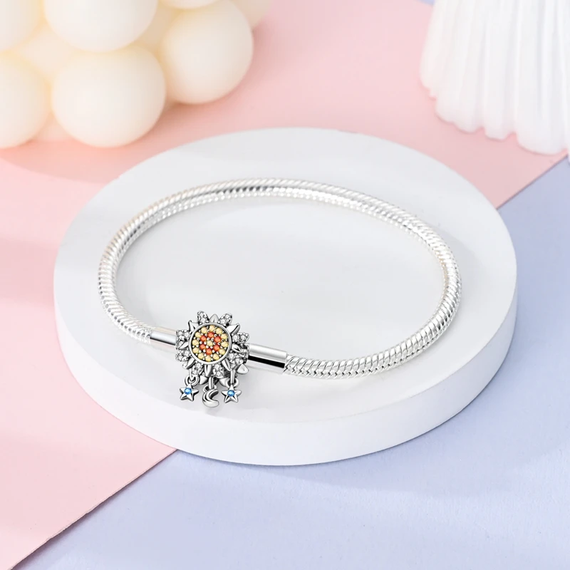 925 Sterling Silver Star Moon Sun Bracelets Dream Butterfly Sunflower Snake Bone Bracelets Fit DIY Charms Beads Party Jewelry image 6