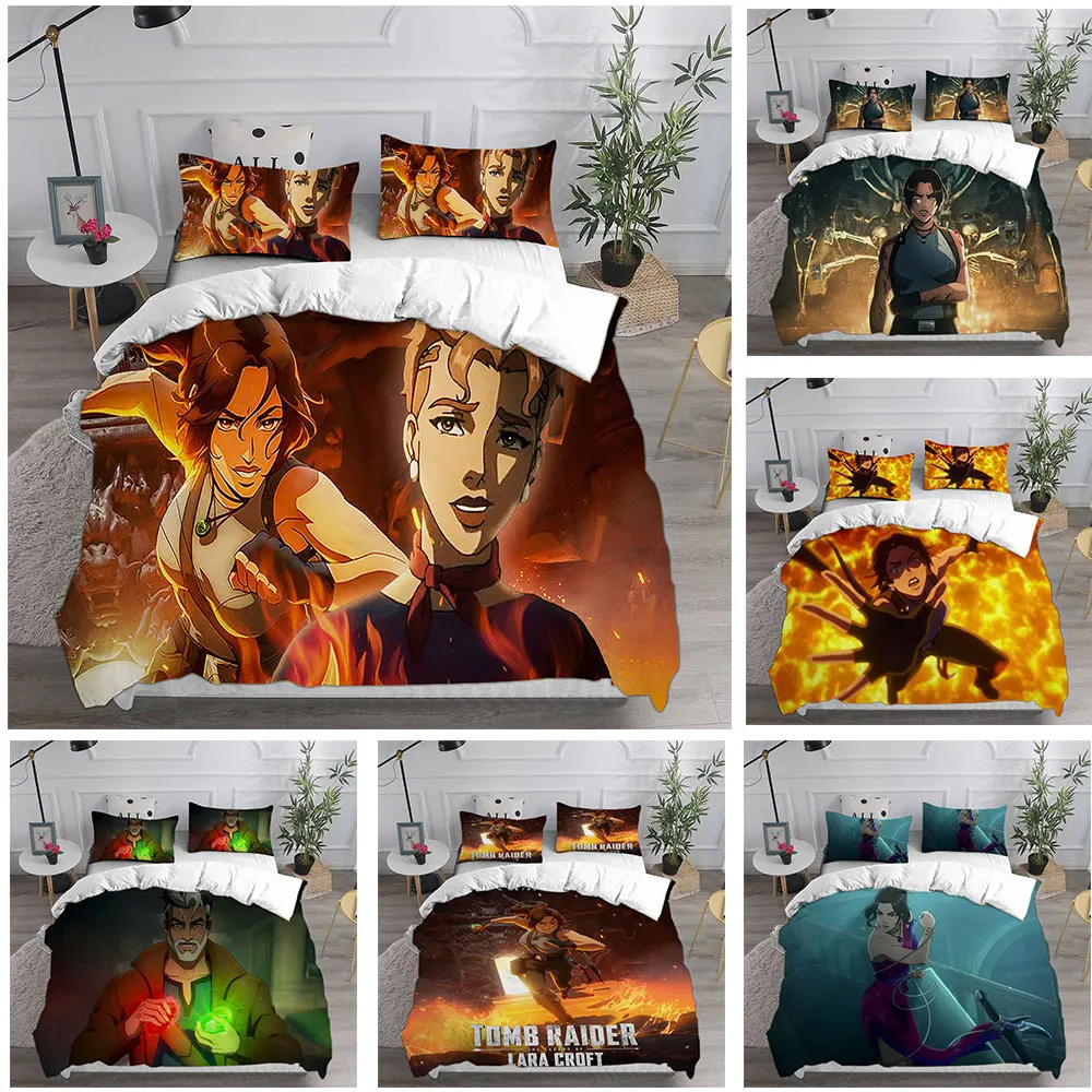 

Tomb Raider The Legend of Lara Croft Season 1 Bedding Sets Bed Cover Comforter Duvet Cover Pillow Case 2-3 Pieces Sets