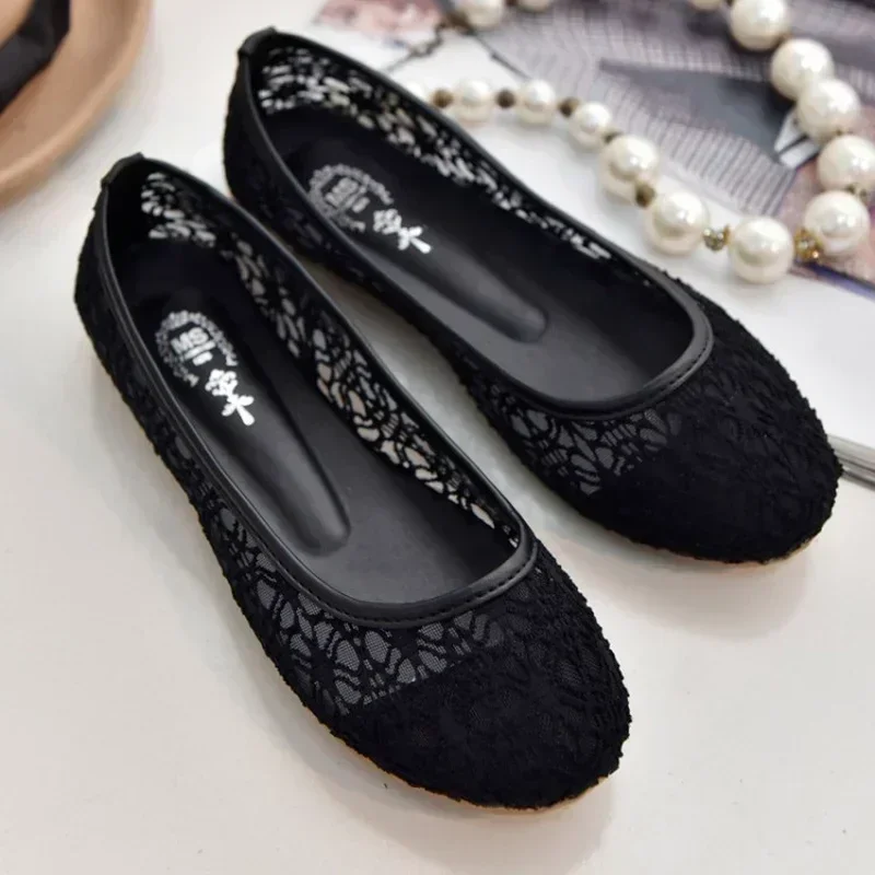 2024 Nieuwe Vrouwen Flats Schoenen Ballet Flats Mode Boog-Knoop Vrouwen Schoenen Slip Op Uitsparingen Platte Zoete Holle zomer Vrouwelijke Schoenen
