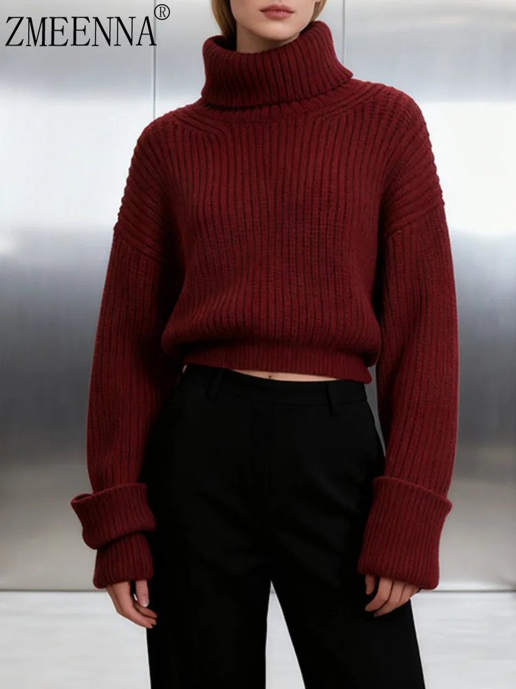 

ZMEENNA Womens Knit Turtleneck Sweater Long Sleeve Ribbed Roll Neck Pullover Jumper Warm Winter Fashion Red ZM4352