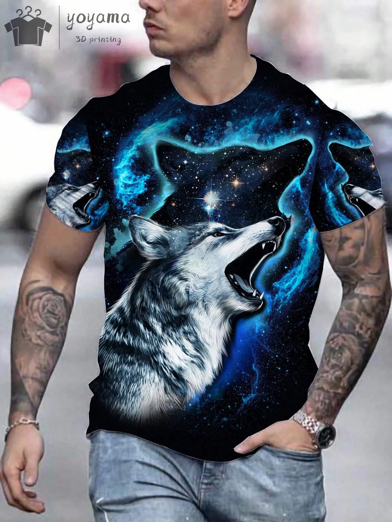 Fierce Wolf Pattern 3d Printed Men\'s Style T-Shirt Boutique Summer Fashion Casual Round Neck Men Shirt Short Sleeve T Shirt