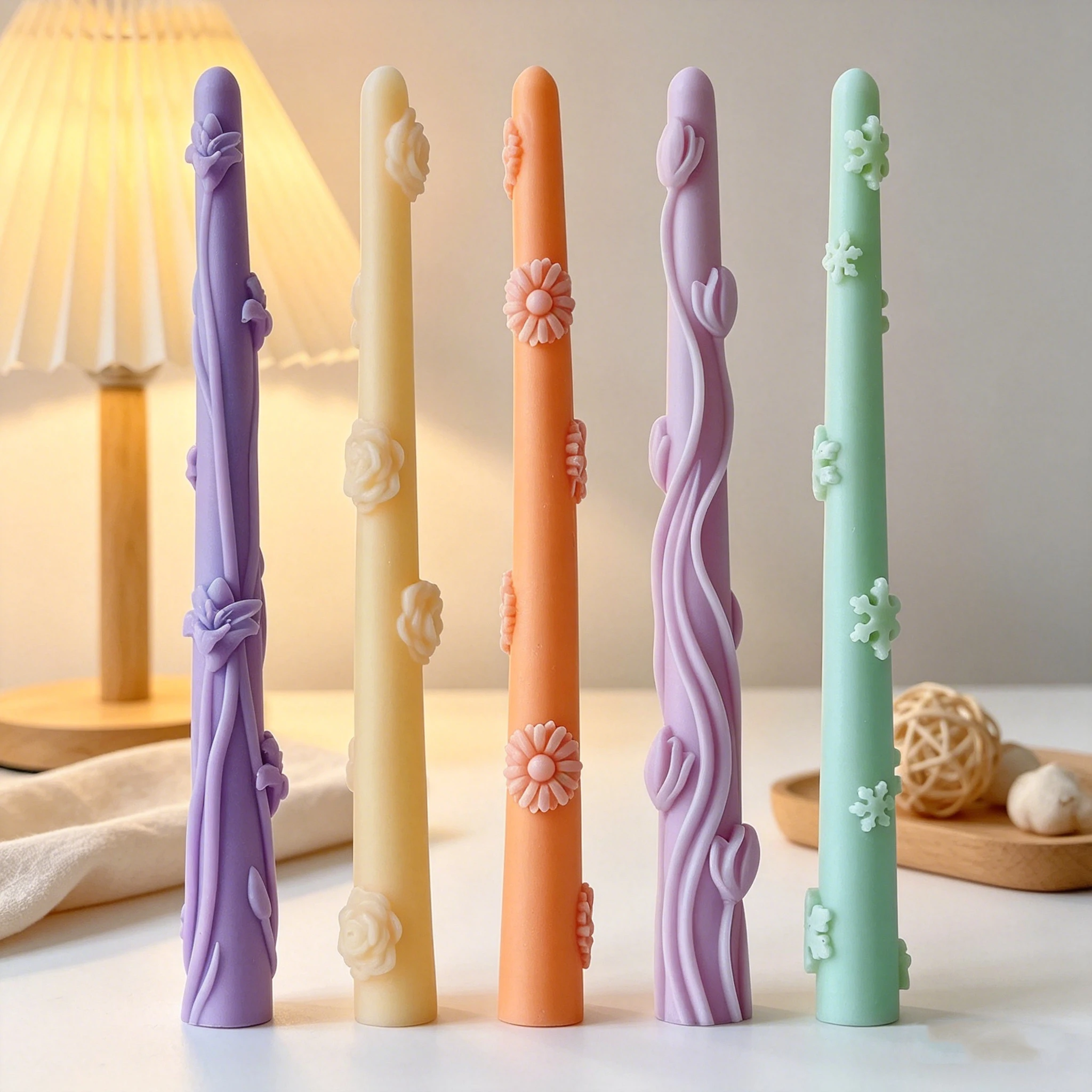 Handmade Aroma Candles Ornament Mould Creative Flowers Candle Making Supplies DIY Long Rod Candle Silicone Mold