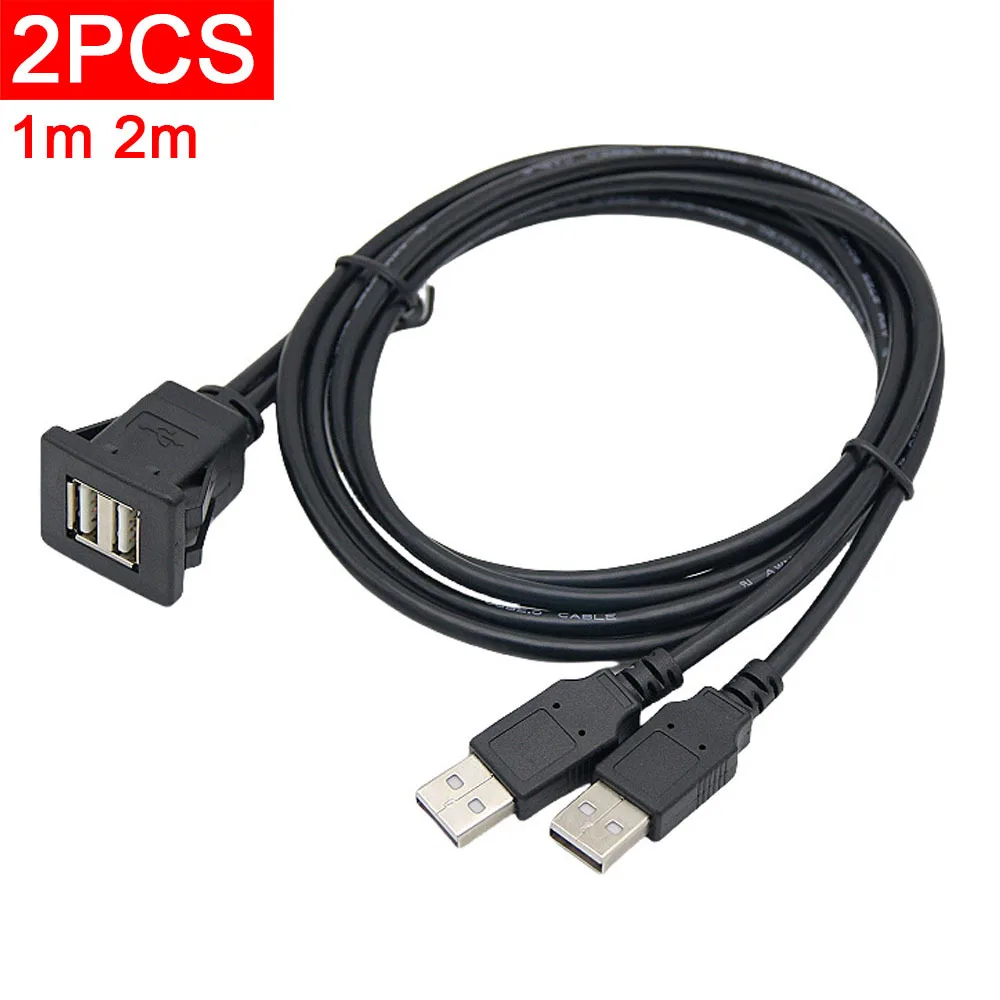 

2pcs ABS Shell Buckle Type Dual Port USB 2.0 Male To Female Car, Ship, Motorcycle Instrument Panel Extension Waterproof Cable 1m